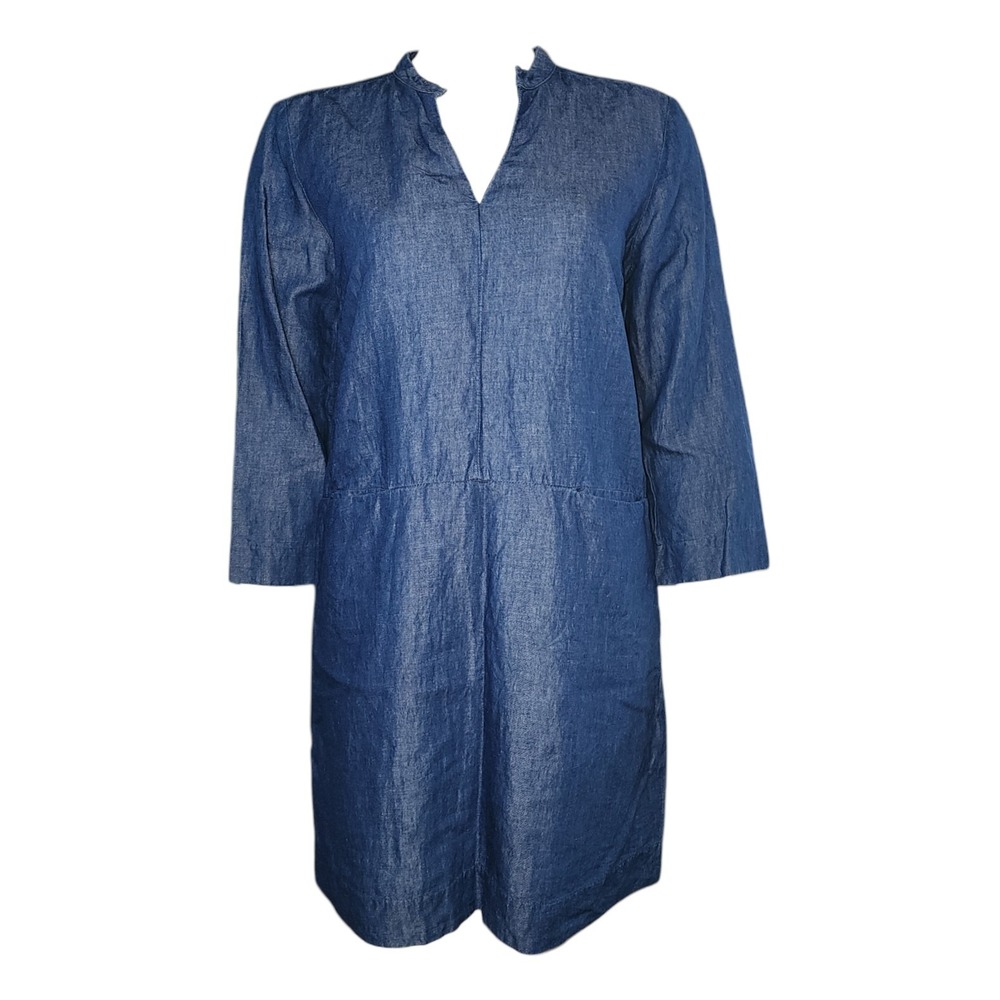 Zara Basic Dress Women's Size M Medium Blue Denim Couture Chambray Pockets